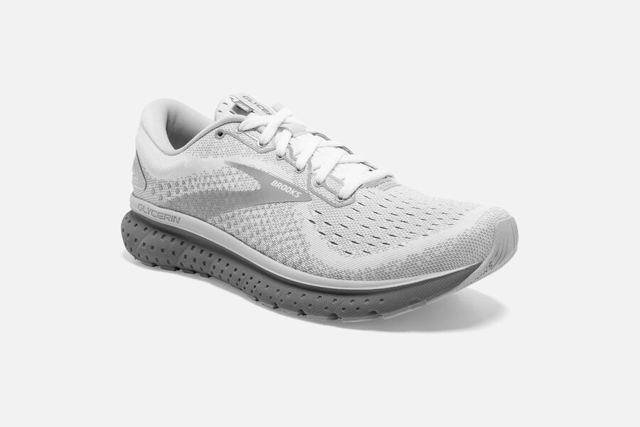 Glycerin 18 Road Brooks Running Shoes NZ Womens - White/Grey - UGIOHY-972